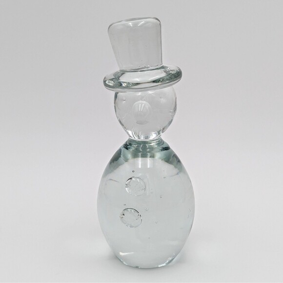 Vintage Blenko Glass Snowman 6.25" Crystal Clear Figurine Paperweight 711A 76A - Picture 1 of 13
